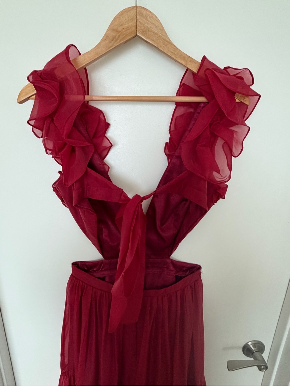 Mac Duggal Red Backless Ruffle Evening Gown - Picture 2 of 12